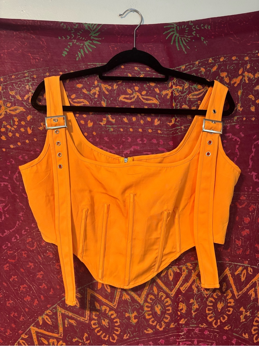 Women's Orange Buckle Strap Corset Top